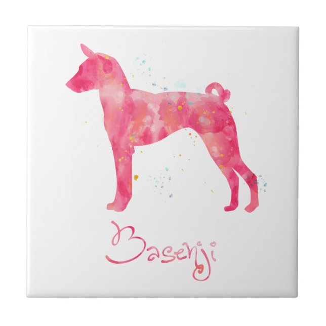 Basenji Watercolor Tile (Front)