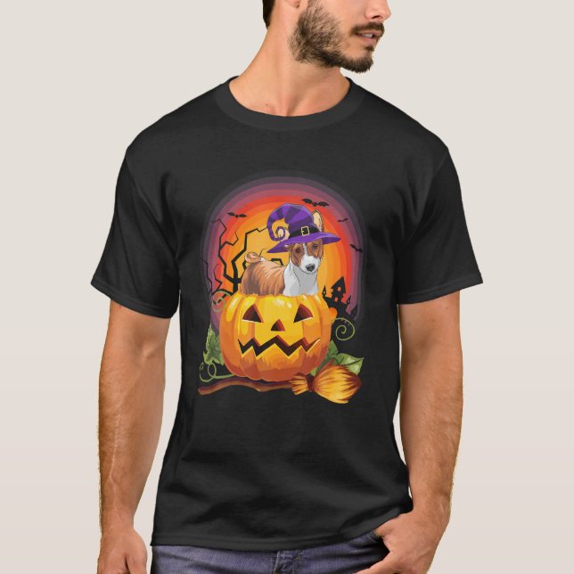 Basenji Witch Pumpkin Halloween Dog Lover Costume T-Shirt (Front)