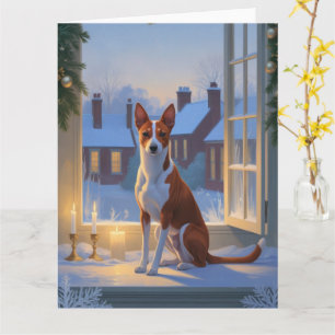 Basenji With Christmas Lights Holiday Card
