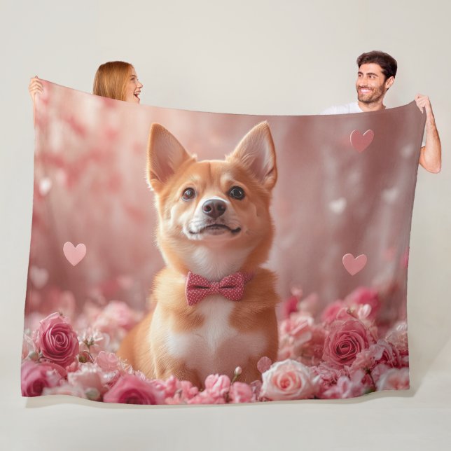 Basenji with Roses - Valentine's Day Fleece Blanket (In Situ)