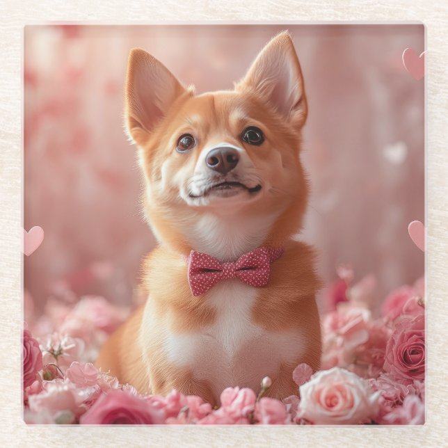 Basenji with Roses - Valentine's Day Glass Coaster (Front)