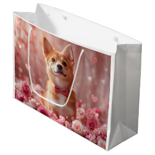 Basenji with Roses - Valentine's Day Large Gift Bag