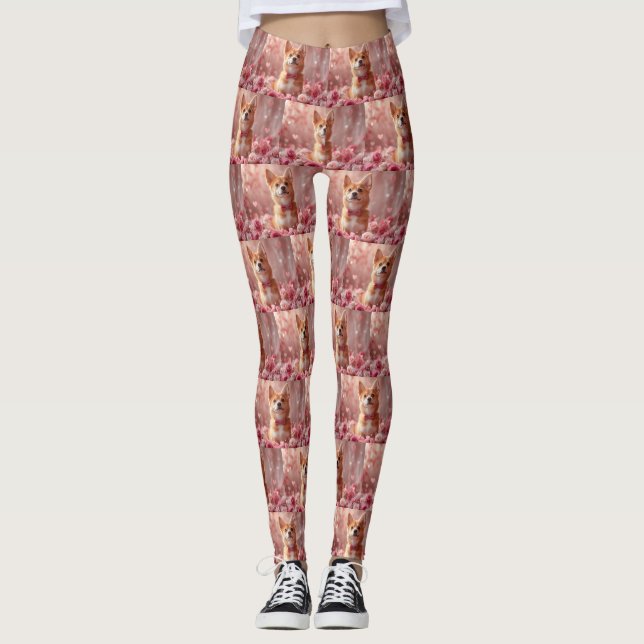 Basenji with Roses - Valentine's Day Leggings (Front)