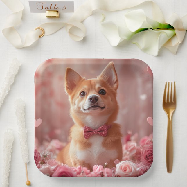 Basenji with Roses - Valentine's Day Paper Plate (Wedding)