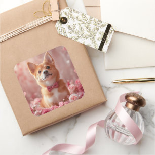 Basenji with Roses - Valentine's Day Square Sticker
