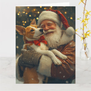 Basenji with Santa Claus Festive Christmas Card