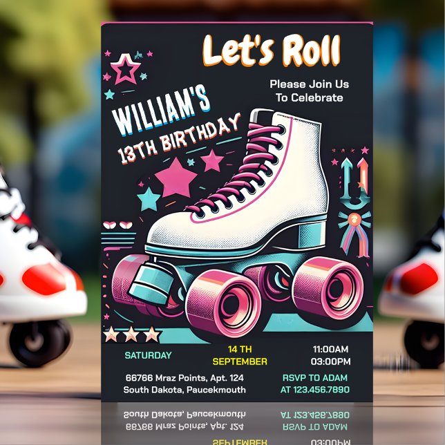bash cool boys girls Roller Skating 13th Birthday Invitation (Creator Uploaded)