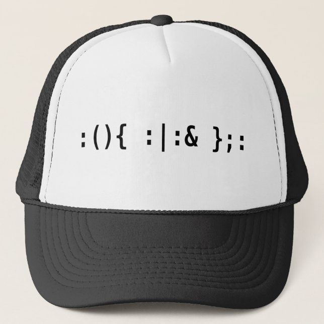 Bash Fork Bomb - Terminal Hacker Black Text Design Trucker Hat (Front)