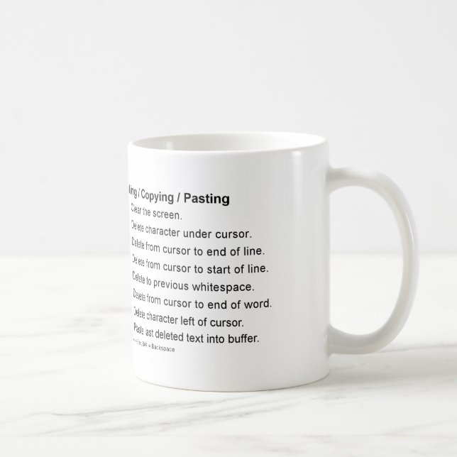 Bash / Readline Keyboard Shortcuts Coffee Mug (Right)