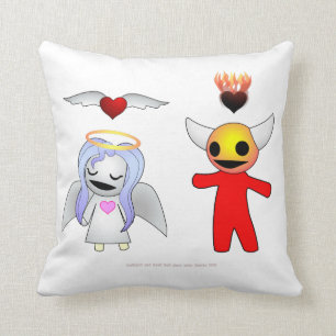 Bashful Candy Angel and Devil Doll Throw Pillow