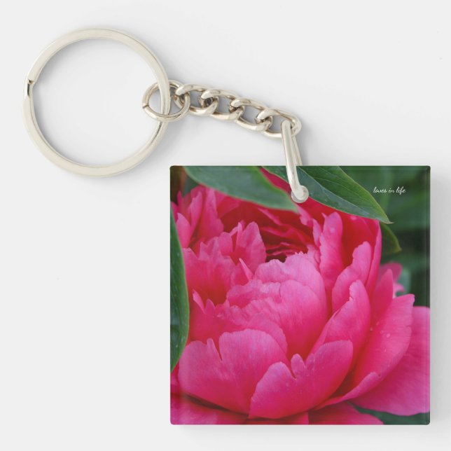 Bashful Pink Peony Keychain (Front)