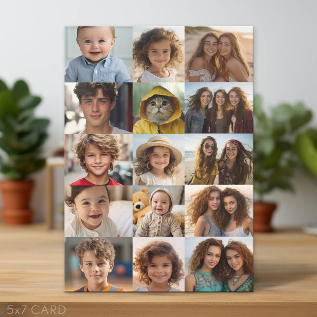 Basic 15 Photo Collage Grid Holiday Card (Custom Photo Greeting Cards - Can Use for Holiday or Everyday Occasions)