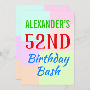 Basic "52nd Birthday Bash" Birthday Invitation