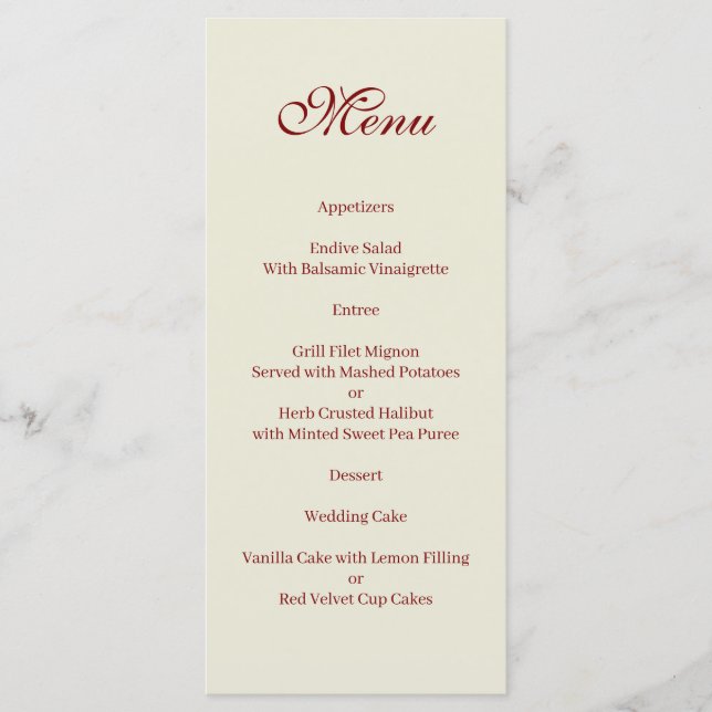 Basic and Elegant beige and burgundy Menu (Front)
