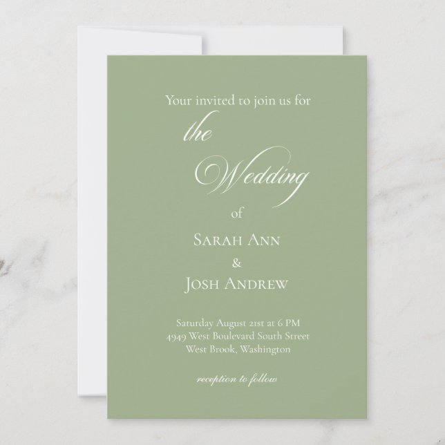 Basic and Elegant Wedding Sage Green Invitation (Front)