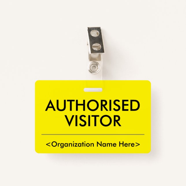Basic "AUTHORISED VISITOR" Badge (Front with Clip)