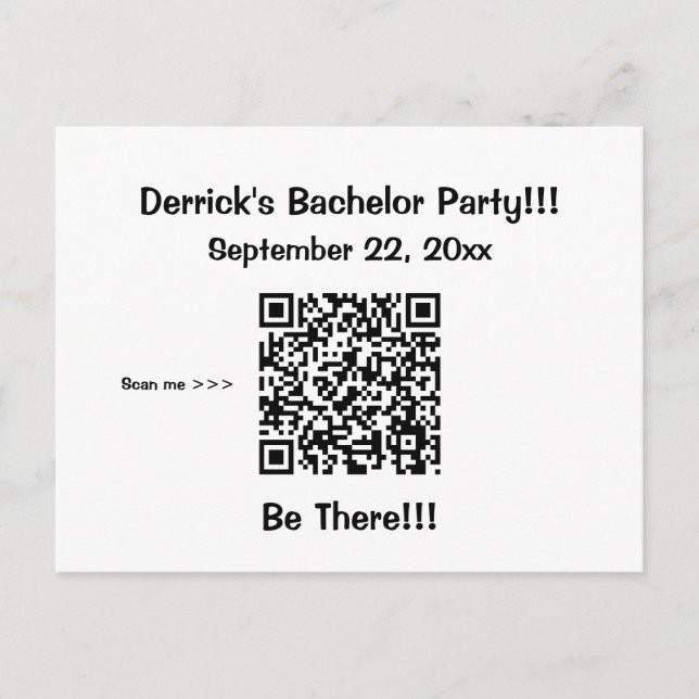 Basic Bachelor Party Invitation with QR Code Info Postcard (Front)