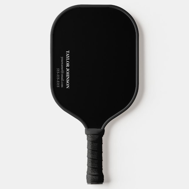Basic Black and White Monogram Name + Info Pickleball Paddle (Front)