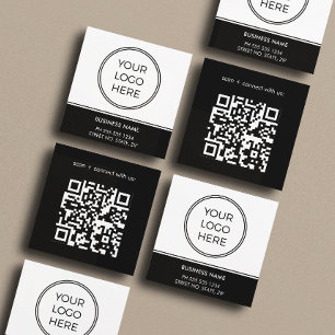 Basic Black Business Logo QR Code Square Business Card