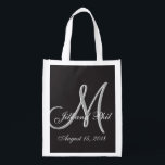 Basic Black Fabulous Wedding Monogram Great Value Reusable Grocery Bag<br><div class="desc">This delightful selection is effervescent and spectacular and super easy to modify and adjust and can be used for many circumstances: the Zombie Apocalypse, National Fearful Lady Day, National Harvey Swill Day, National Pizza with the Works Excluding Anchovies Day, National Peppery Loner Cookie Day, National Take a Hike Day, Coast-to-coast...</div>
