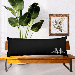 Basic Black solid Colour Monogram name initial Body Pillow