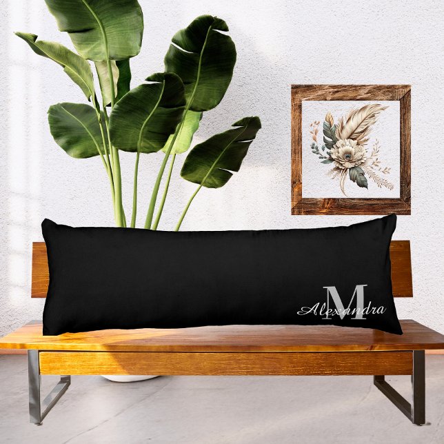 Basic Black solid Colour Monogram name initial Body Pillow (Creator Uploaded)