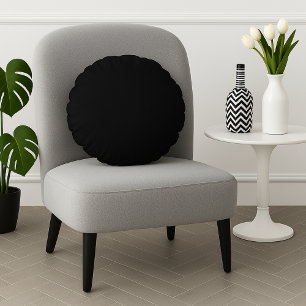 Basic Black Solid Colour Plain Simple Minimal, Round Pillow
