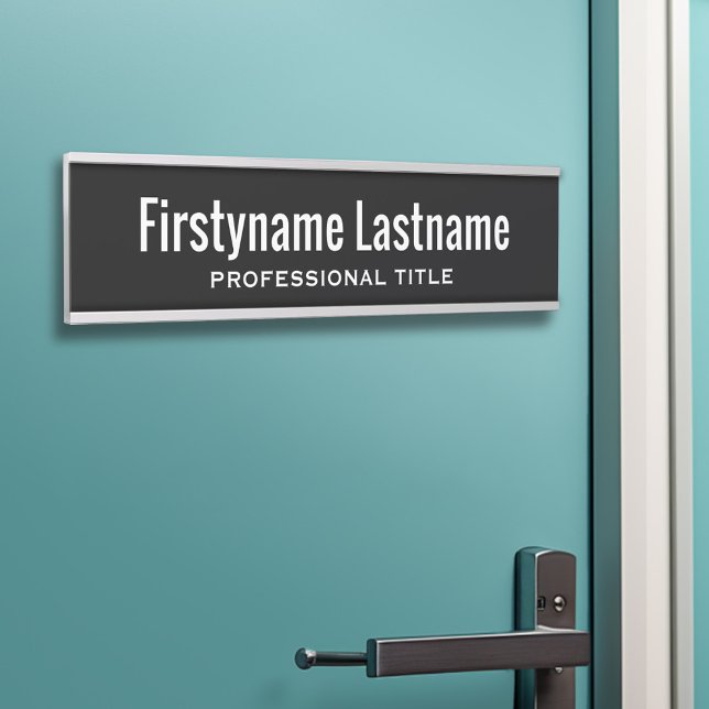 Basic Black White Name and Professional Title Door Sign (Executive Door Sign - Customize your text and colors)