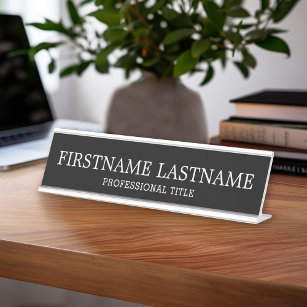 Basic Black White Traditional Name and Title Desk Name Plate
