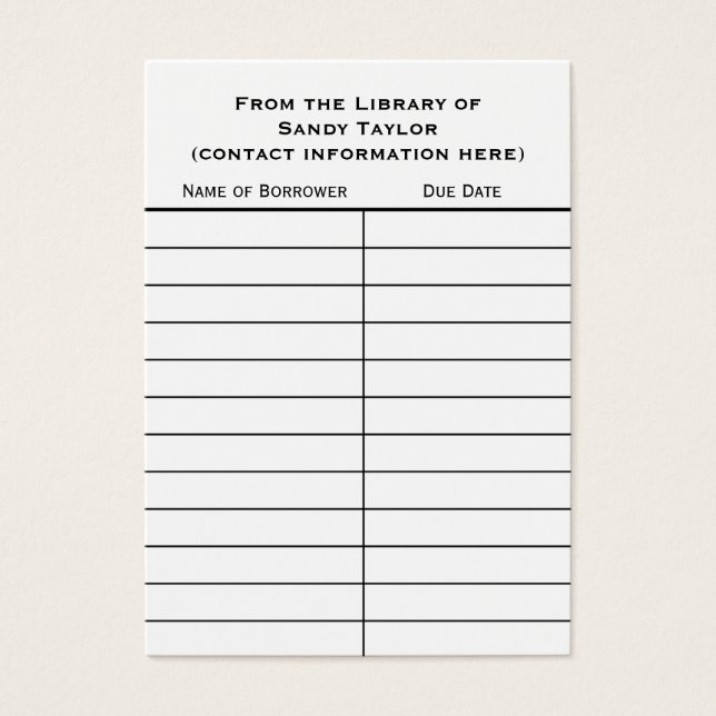 Basic Book Insert Card. (Front)