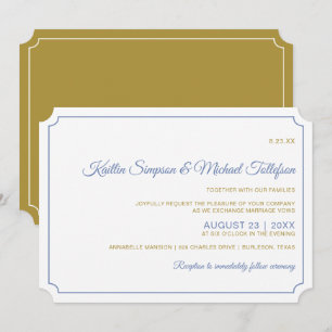 Basic Border Wedding Invitations- Blue-Grey & Gold Invitation