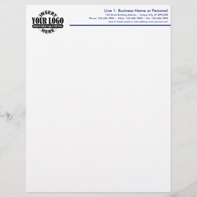 Basic Business Letterhead with Logo - Blue Type (Front)