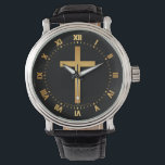 Basic Christian Cross Gold on Black Watch<br><div class="desc">Should you find an image or style of design you like, but you wish to see it on a different product, in different colours, saying a different name or word, or modified in other ways, please contact me at mail@galleryhakon.com and I will sort something out for you as quickly as...</div>