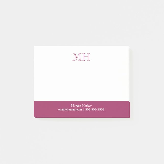 Basic Clean Initials White Fuchsia  Post-it Notes (Front)