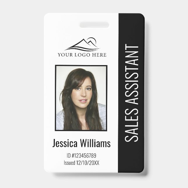 Basic Company Logo Photo Black Employee Security Badge (Front)