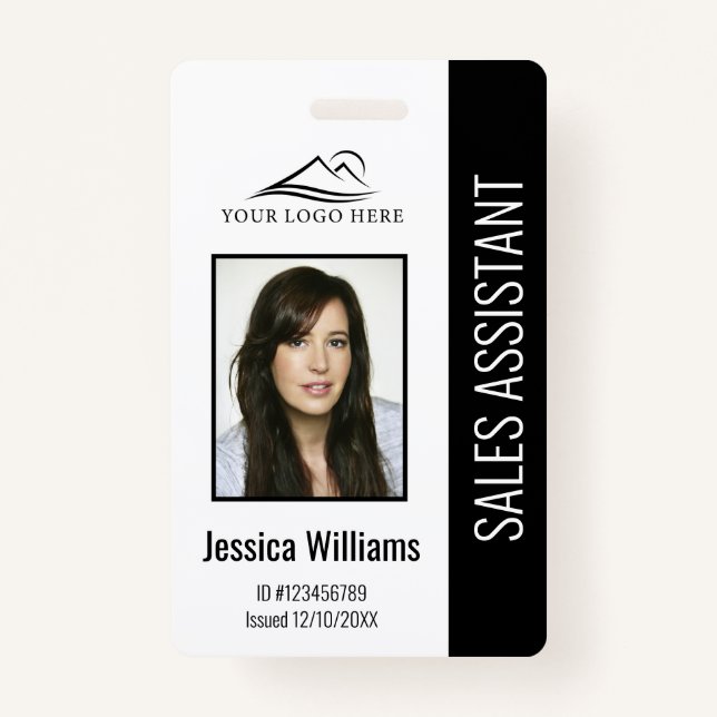 Basic Company Logo Photo Black Employee Security Badge (Front)