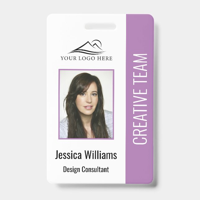 Basic Company Logo Photo Blue Employee Security Badge (Front)