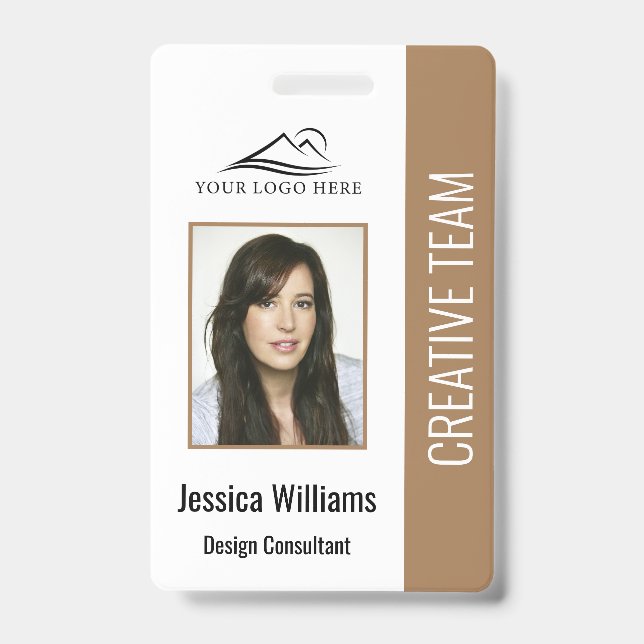 Basic Company Logo Photo Brown Employee Security Badge (Front)