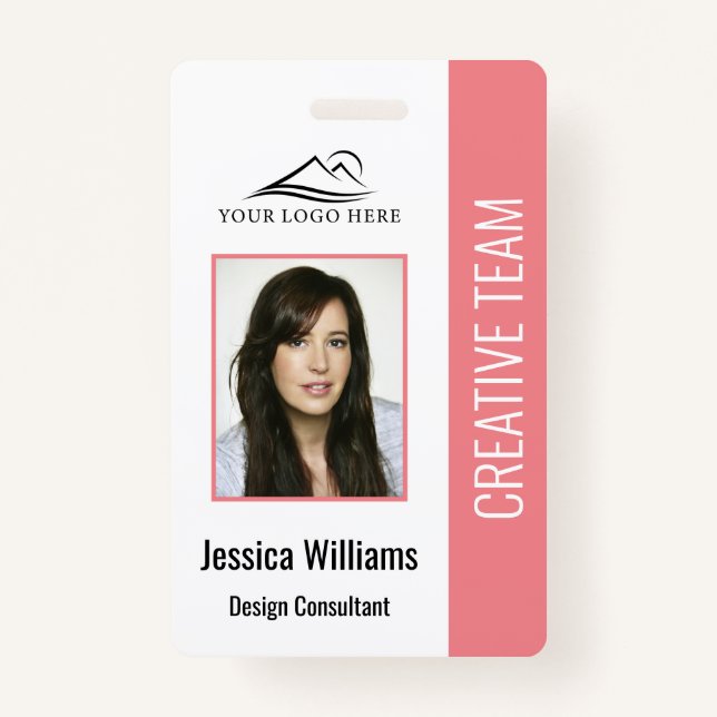 Basic Company Logo Photo Pink Employee Security Badge (Front)