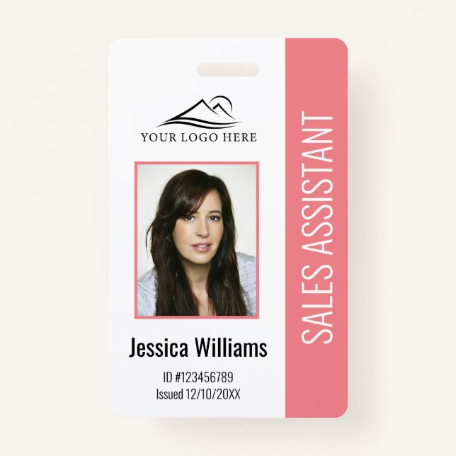 Basic Company Logo Photo Pink Employee Security Badge (Front)