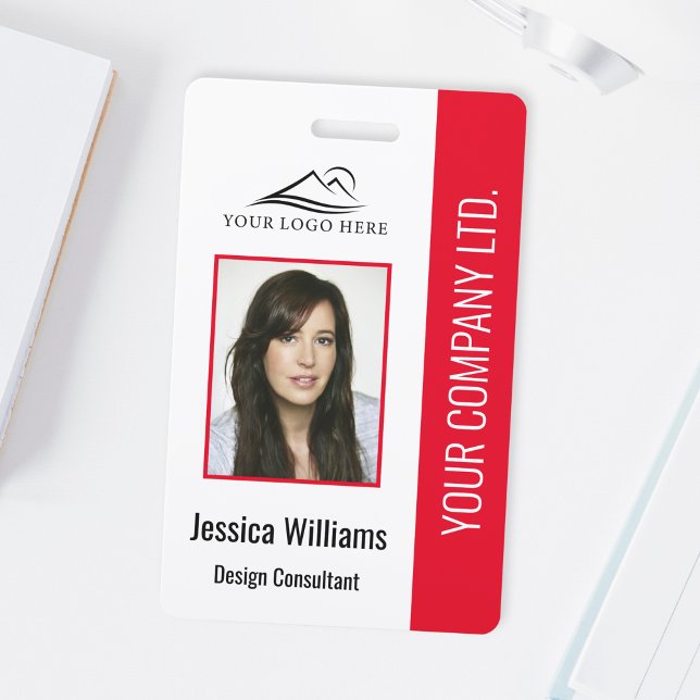 Basic Company Logo Photo Red Employee Security Badge (Creator Uploaded)