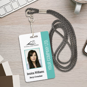 Basic Company Logo Photo Teal Employee Security Badge