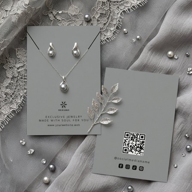 Basic Cool Grey Jewellery Display Logo TMF26 Business Card (Basic Minimalist Cool Gray Jewelry Display Card Template, featuring Business Logo.)