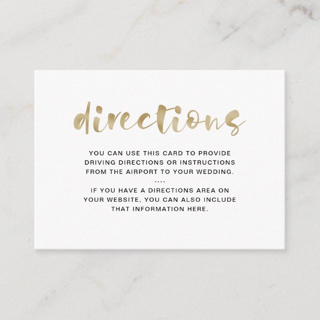 Basic Elegant Faux Gold | Driving Directions Enclosure Card (Front)