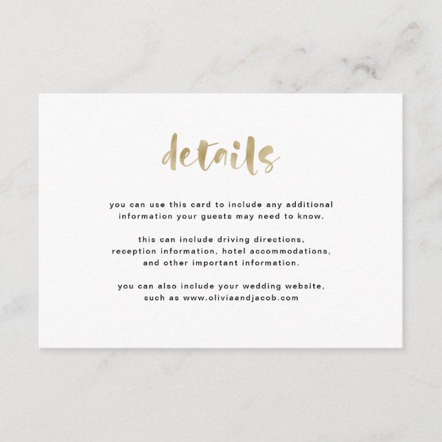 Basic Elegant Faux Gold | Guest Details Enclosure Card (Front)