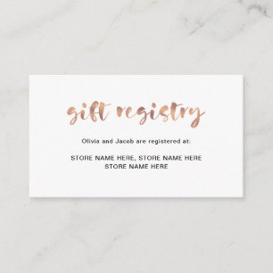 Basic Elegant Faux Rose Gold   Gift Registry Enclosure Card