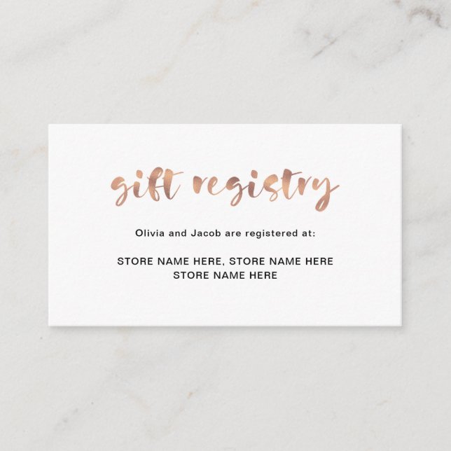 Basic Elegant Faux Rose Gold | Gift Registry Enclosure Card (Front)