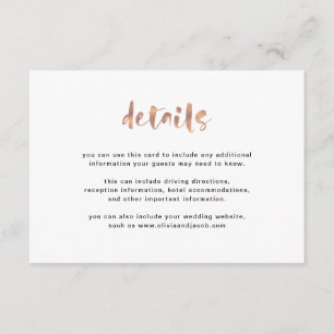 Basic Elegant Faux Rose Gold   Guest Details Enclosure Card