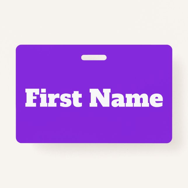 Basic, Elegant, Purple Background & White Name Badge (Front)
