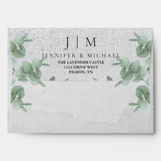 Basic Formal Eucalyptus Modern Minimalist Wedding Envelope (Back (Top Flap))